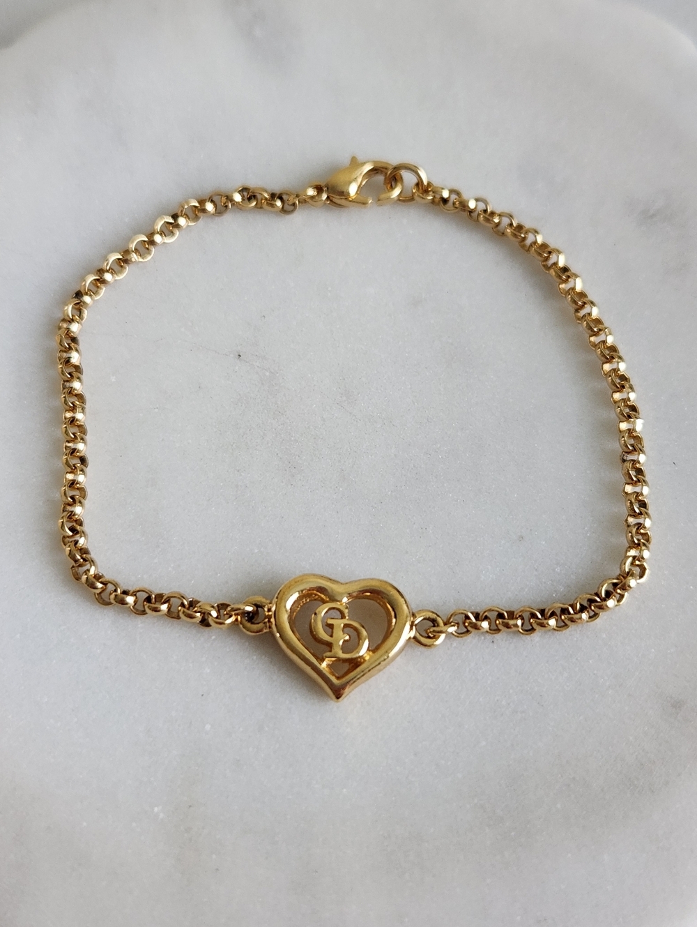 Christian Dior CD Logo Heart Charm Bracelet